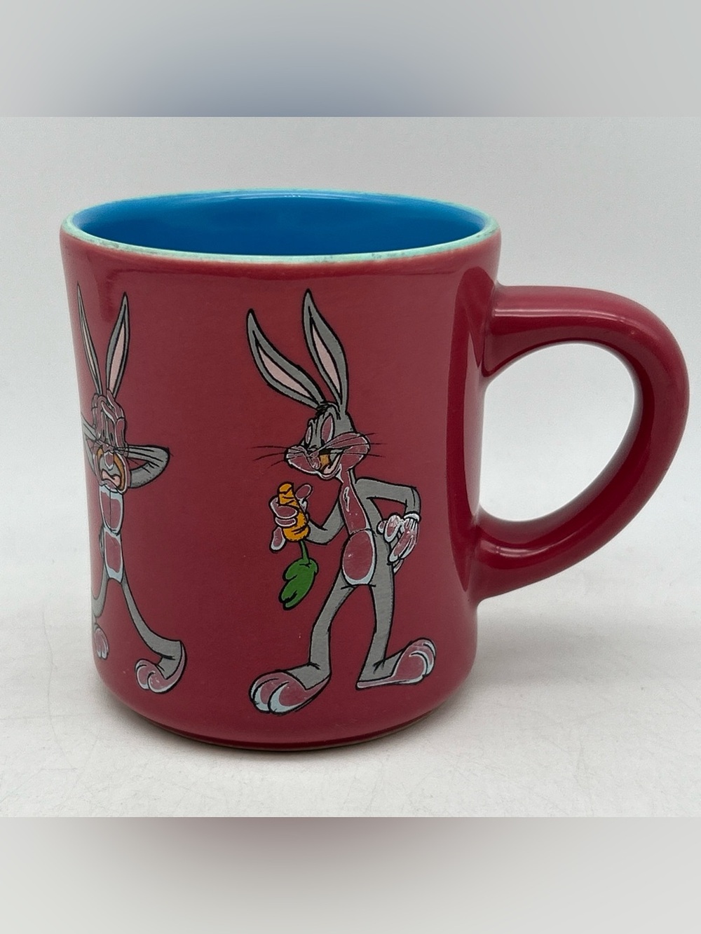 Rare Vintage Warner Bros(TM) Bugs Bunny Mug 1998 Cartoon Crimson Mug Blue Inside